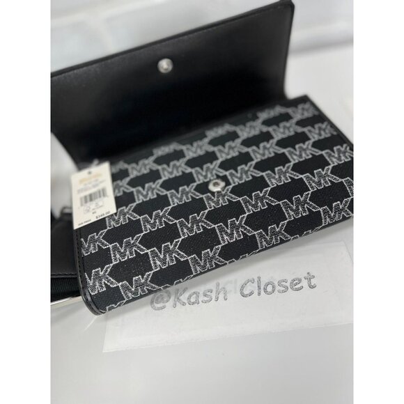 Michael Kors Crossbody Wallet Jet Set Metallic Large Clutch Purse Black Multi - Picture 7 of 11
